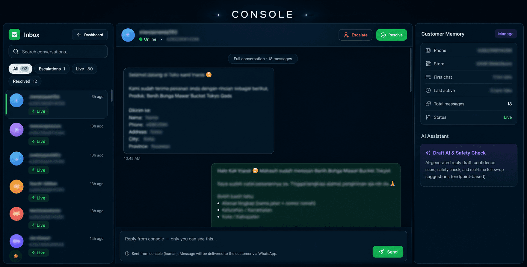Fitur Console Live — JAGA AI
